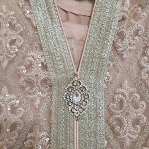 Beige and gold pakistani maxi dress